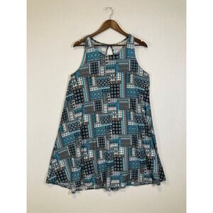 Bobbie Brooks Patchwork Swing Dress Womens Large Blue Geometric Sleeveless